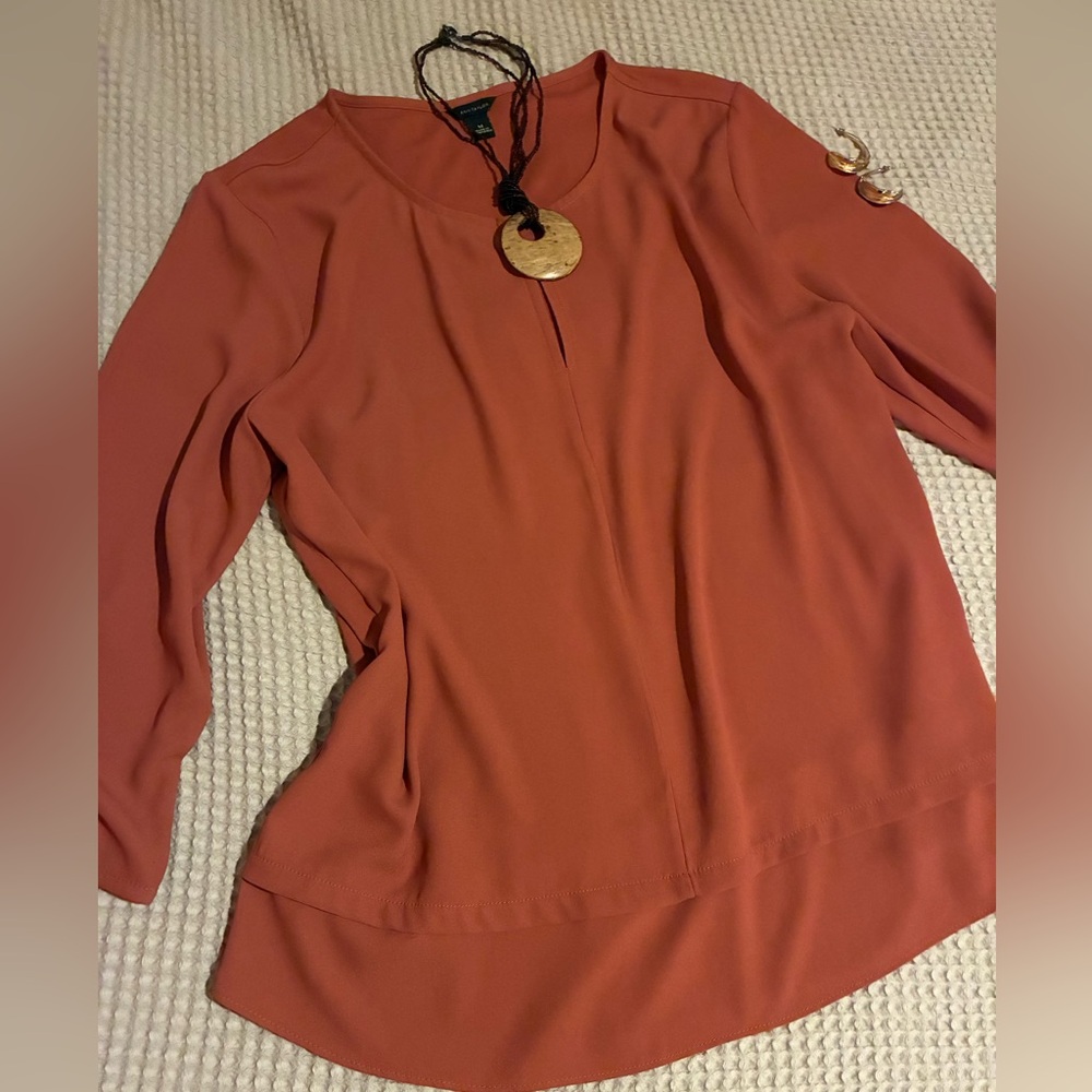 Ann Taylor Rust Blouse Top, Tiered Hem, Medium